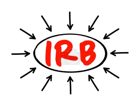 Ilustración de IRB Industrial Revenue Bond - obligaciones municipales emitidas por una agencia gubernamental en nombre de una empresa del sector privado, texto acrónimo con flechas - Imagen libre de derechos