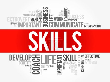 Illustration for SKILLS - learned ability to act with determined results with good execution often within a given amount of time, word cloud concept background - Royalty Free Image