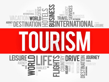 Ilustración de Turismo palabra nube collage, fondo concepto de viaje - Imagen libre de derechos