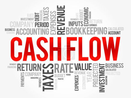 Illustration for Cash Flow - measurement of the amount of cash that comes into and out of your business in a particular period of time, word cloud concept background - Royalty Free Image