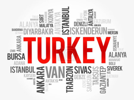 Illustration for List of cities in Turkey word cloud collage, business and travel concept background - Royalty Free Image