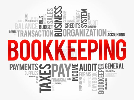 Buchhaltung ist die Aufzeichnung von Finanztransaktionen und ist Teil des Buchhaltungsprozesses in Unternehmen, Word-Cloud-Konzept Hintergrund