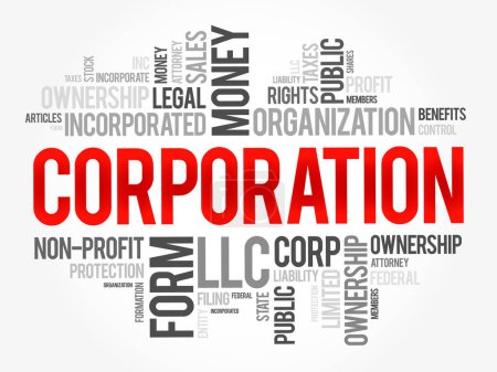Illustration for Corporation is a legal entity that is separate and distinct from its owners, word cloud business concept background - Royalty Free Image