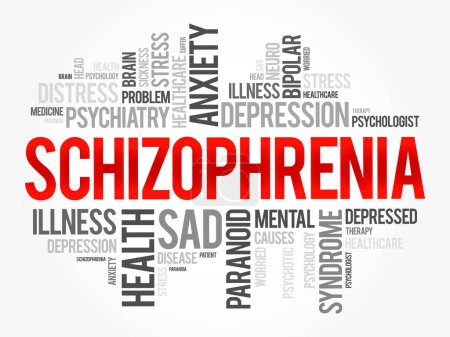 Ilustración de Esquizofrenia palabra nube collage, fondo concepto de salud - Imagen libre de derechos