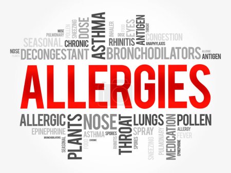 Téléchargez les illustrations : Allergies mot nuage collage, santé concept arrière-plan - en licence libre de droit