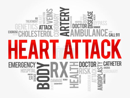 Ilustración de Ataque cardíaco palabra nube collage, fondo concepto de salud - Imagen libre de derechos