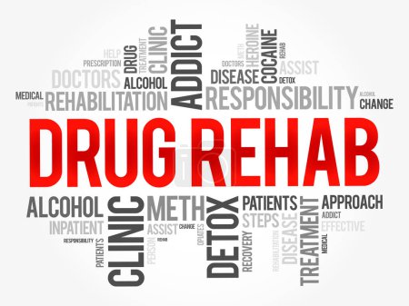 Rehabilitación de drogas palabra nube collage, fondo concepto de salud