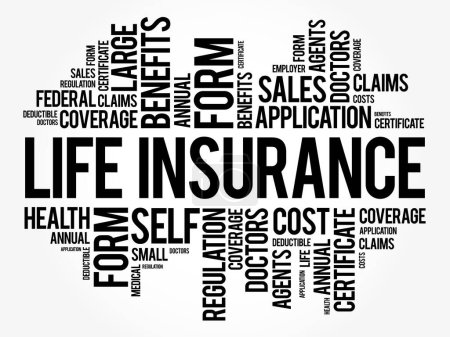 Téléchargez les illustrations : Life Insurance mot nuage collage, santé concept arrière-plan - en licence libre de droit