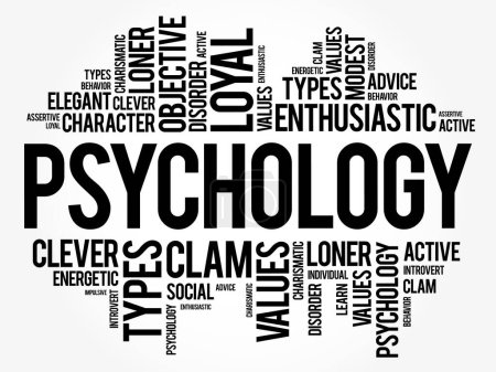 Téléchargez les illustrations : Psychologie est l'étude scientifique de l'esprit et le comportement, mot nuage concept arrière-plan - en licence libre de droit