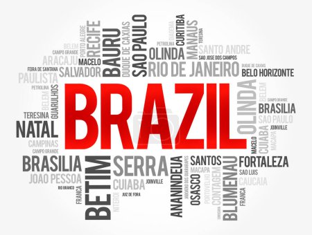 Illustration for List of cities and towns in Brazil, word cloud collage, business and travel concept background - Royalty Free Image