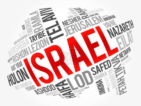 Illustration for List of cities and towns in Israel, word cloud collage, business and travel concept background - Royalty Free Image