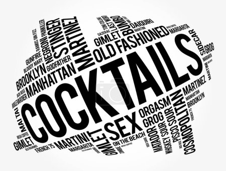 Illustration for Different cocktails and ingredients, word cloud collage, design concept background - Royalty Free Image