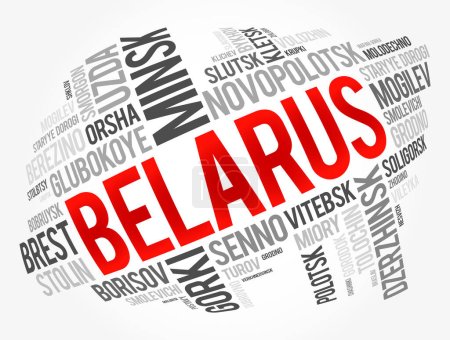 Illustration for List of cities and towns in Belarus, word cloud collage, business and travel concept background - Royalty Free Image