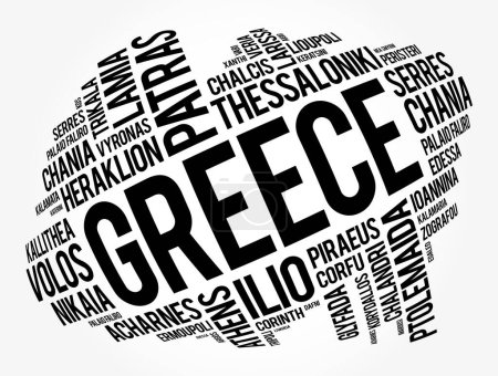 Illustration for List of cities and towns in Greece, word cloud collage, business and travel concept background - Royalty Free Image