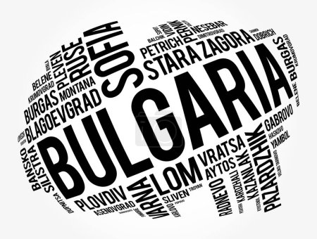 Illustration for List of cities and towns in Bulgaria, word cloud collage, business and travel concept background - Royalty Free Image