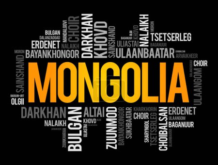 Illustration for List of cities and towns in Mongolia, word cloud collage, business and travel concept background - Royalty Free Image