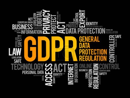 Ilustración de GDPR - Reglamento general de protección de datos word cloud collage, technology concept background - Imagen libre de derechos