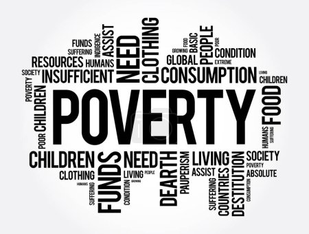 Téléchargez les illustrations : La pauvreté est l'état d'avoir peu de biens matériels ou peu de revenus, concept de mot contexte - en licence libre de droit