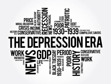 Ilustración de La era de la depresión palabra nube collage, fondo concepto de educación - Imagen libre de derechos