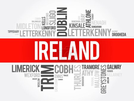 Illustration for List of cities in Ireland word cloud collage, business and travel concept background - Royalty Free Image