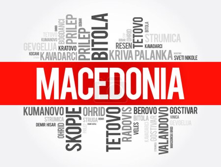 Illustration for List of cities and towns in the Republic of Macedonia, word cloud collage, business and travel concept - Royalty Free Image