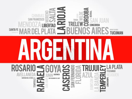 Illustration for List of cities and towns in Argentina, word cloud collage, business and travel concept background - Royalty Free Image