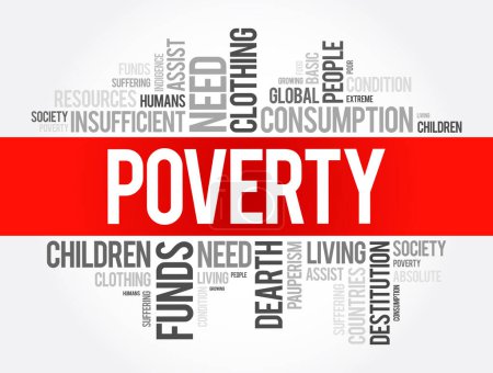 Téléchargez les illustrations : La pauvreté est l'état d'avoir peu de biens matériels ou peu de revenus, concept nuage mot arrière-plan - en licence libre de droit