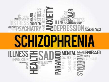 Ilustración de Esquizofrenia palabra nube collage, fondo concepto de salud - Imagen libre de derechos