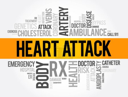 Ilustración de Ataque cardíaco palabra nube collage, fondo concepto de salud - Imagen libre de derechos