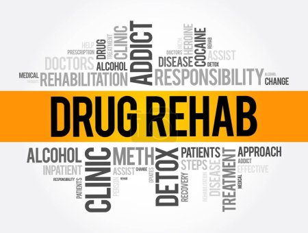 Ilustración de Rehabilitación de drogas palabra nube collage, fondo concepto de salud - Imagen libre de derechos