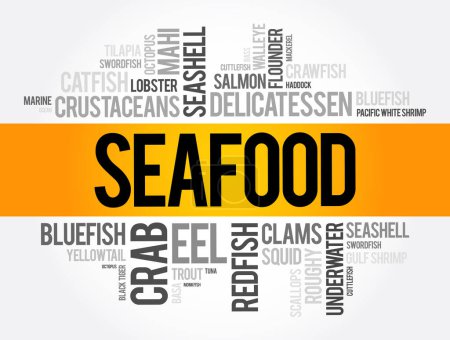 Illustration for Seafood word cloud collage, food concept background - Royalty Free Image