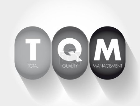 Téléchargez les illustrations : Gestion de la qualité totale de TQM - décrit une approche de gestion du succès à long terme grâce à la satisfaction de la clientèle, le contexte du concept de texte d'acronyme - en licence libre de droit
