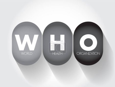 Ilustración de OMS Organización Mundial de la Salud - Organismo especializado responsable de la salud pública internacional, acrónimo de fondo conceptual - Imagen libre de derechos