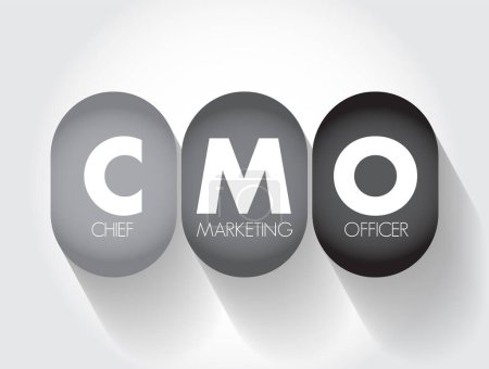 Illustration for CMO Chief Marketing Officer - corporate executive responsible for marketing activities in an organization, acronym text concept background - Royalty Free Image