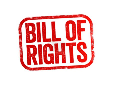 Ilustración de La Carta de Derechos es la primera 10 Enmiendas a la Constitución, contexto del concepto de sello de texto - Imagen libre de derechos