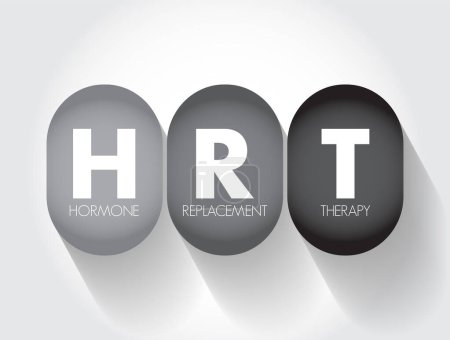 Ilustración de Terapia de reemplazo hormonal HRT: forma de terapia hormonal utilizada para tratar los síntomas asociados con la menopausia femenina, fondo del concepto de texto acrónimo - Imagen libre de derechos