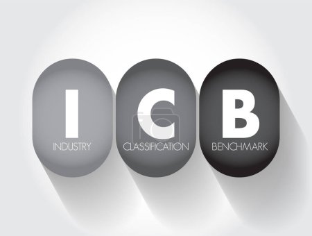 Ilustración de ICB Industry Classification Benchmark - sistema para la asignación de todas las empresas públicas a subsectores apropiados de industrias específicas, fondo de concepto de texto acrónimo - Imagen libre de derechos