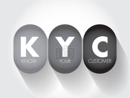 KYC Know Your Customer - guidelines in financial services to verify the identity, suitability, and risks, acronym text concept background
