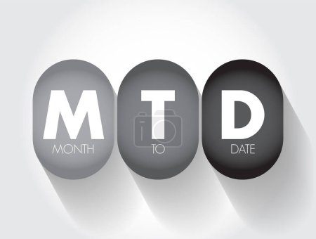 Ilustración de MTD Mes a la fecha - período que comienza al comienzo del mes natural actual y termina en la fecha actual, fondo de concepto de texto acrónimo - Imagen libre de derechos