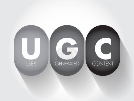 Ilustración de Contenido generado por el usuario de UGC - contenido específico creado por los clientes y publicado en las redes sociales u otros canales, fondo de concepto de texto acrónimo - Imagen libre de derechos