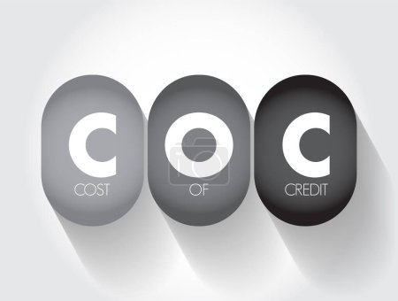 Téléchargez les illustrations : COC Coût du crédit - dépenses imputées à l'emprunteur dans un contrat de crédit, contexte du concept de texte d'acronyme - en licence libre de droit