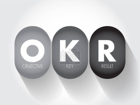 Illustration for OKR Objective Key Results - goal setting framework used by individuals, teams, and organizations to define measurable goals and track their outcomes, acronym text concept background - Royalty Free Image