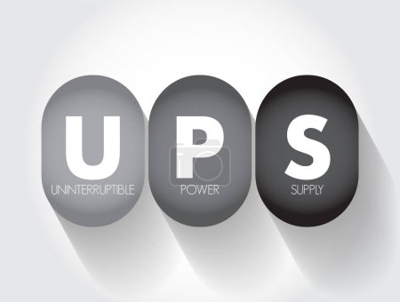 Illustration for UPS - Uninterruptible Power Supply is an electrical apparatus that provides emergency power to a load when the input power source or mains power fails, acronym text concept background - Royalty Free Image