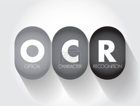 Téléchargez les illustrations : OCR - Reconnaissance optique des caractères est le processus qui convertit une image de texte dans un format texte lisible par machine, fond de concept de technologie d'acronyme - en licence libre de droit