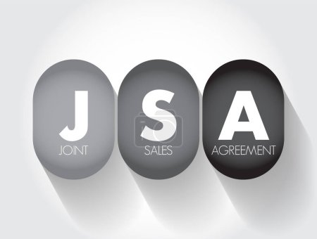 Téléchargez les illustrations : JSA - Joint Sales Agreement est une entente autorisant un courtier à vendre du temps publicitaire pour la station couronnée en échange d'une redevance versée à la titulaire, selon le concept d'acronyme Contexte - en licence libre de droit