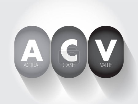 Ilustración de ACV - Valor efectivo real es un método de valoración de bienes asegurados, o el valor calculado por ese método, acrónimo de fondo de concepto de texto - Imagen libre de derechos