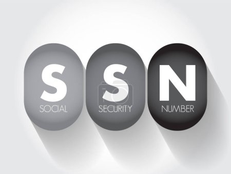Ilustración de SSN - Número de Seguro Social acrónimo, fondo conceptual - Imagen libre de derechos