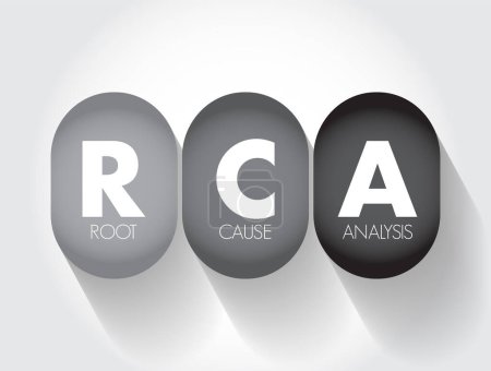 Ilustración de Análisis de causa raíz RCA - método de resolución de problemas utilizado para identificar las causas raíz de fallas o problemas, fondo de concepto de texto acrónimo - Imagen libre de derechos