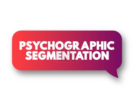 Illustration for Psychographic segmentation - marketing research which divides consumers into sub-groups based on shared psychological characteristics, text concept message bubble - Royalty Free Image