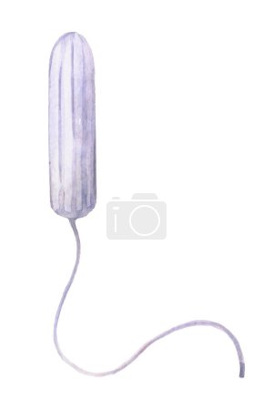 Photo for Plain white tampon with string painted in watercolor on clean white background - Royalty Free Image